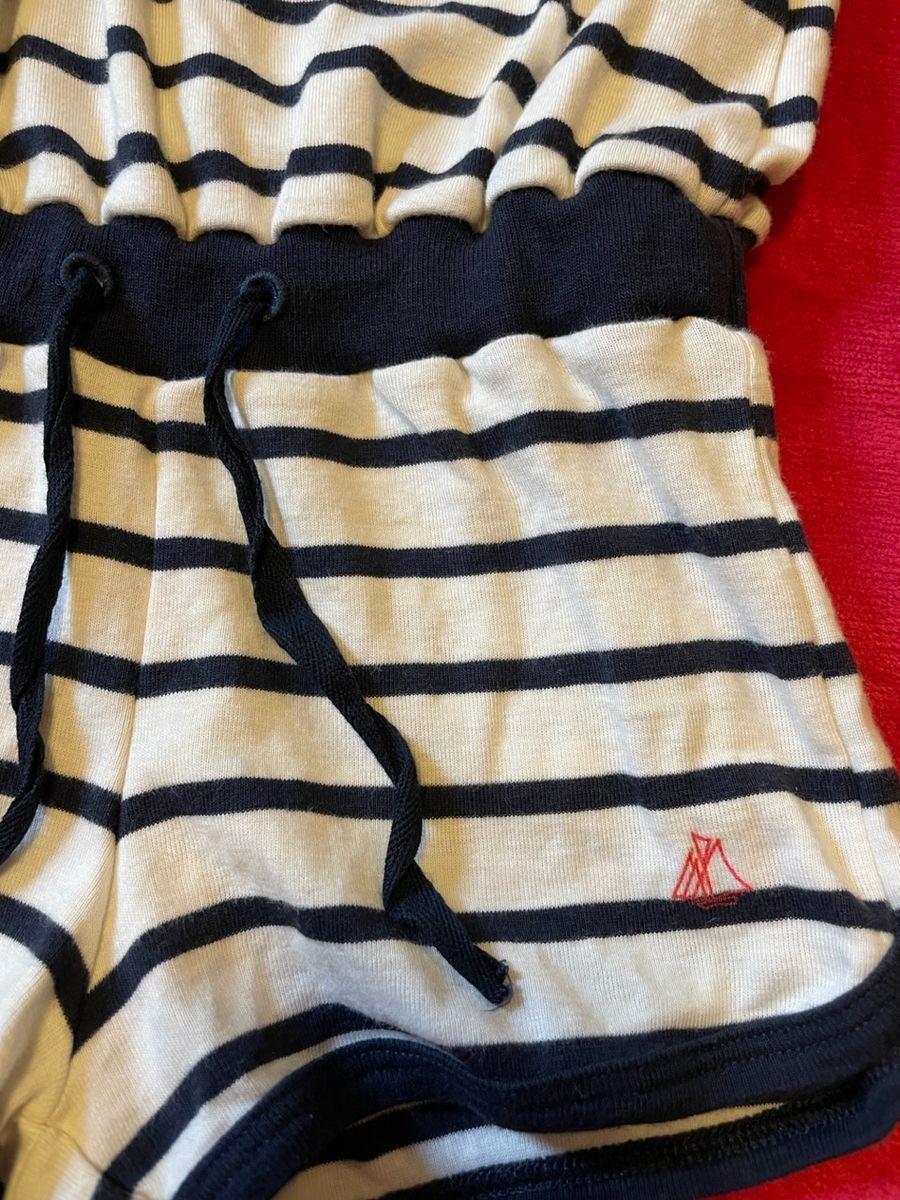 【PETIT BATEAU】プチバトー　ボーダーサロペット　オールインワン　110cm (5ans)①