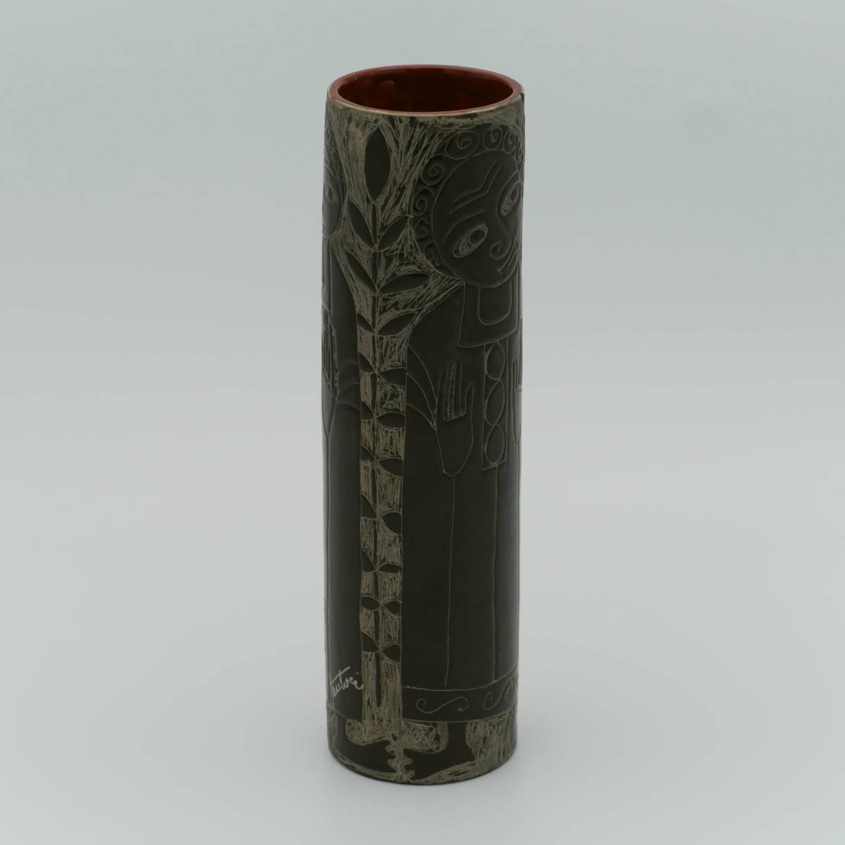 イタリア マルチェッロ・ファントーニ 筒型花入、3ケ所署名入 Marcello Fantoni Tube Flower Vase, Triple Signatures, Italy_画像2