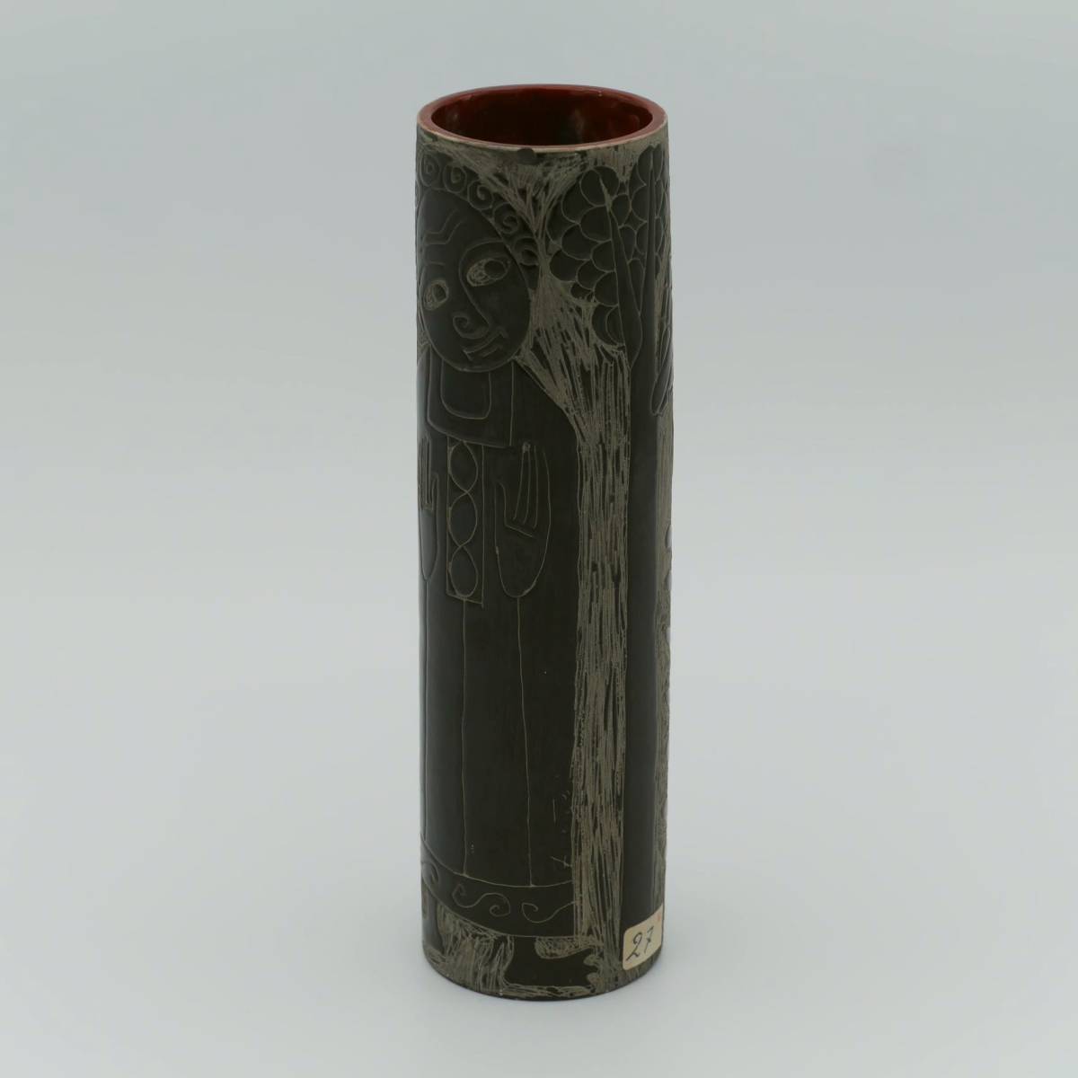 イタリア マルチェッロ・ファントーニ 筒型花入、3ケ所署名入 Marcello Fantoni Tube Flower Vase, Triple Signatures, Italy_画像3