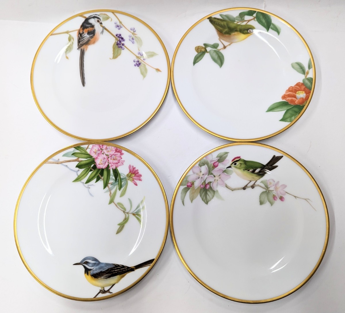 □【セット】OKURA 大倉陶園 野鳥シリーズ ケーキ皿 4点セット 17cm
