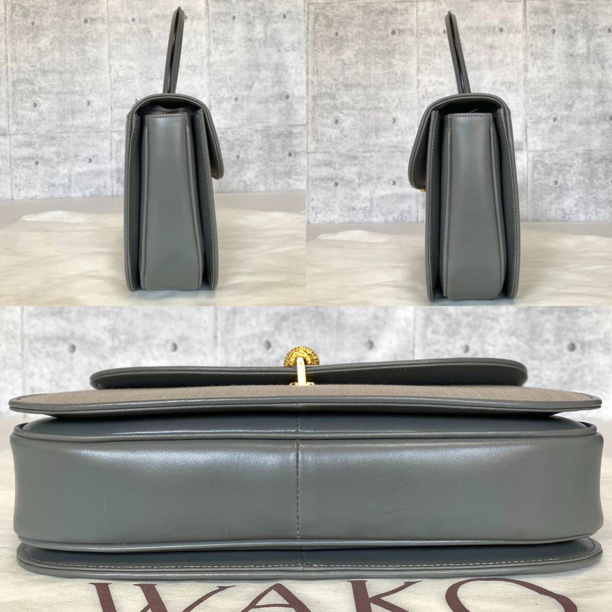 未使用級 WAKO ワコウ 銀座 和光 グレー ホースヘア×レザー ホースヘア ゴールド金具 ショルダーバッグ ハンドバッグ トートバッグ_画像5