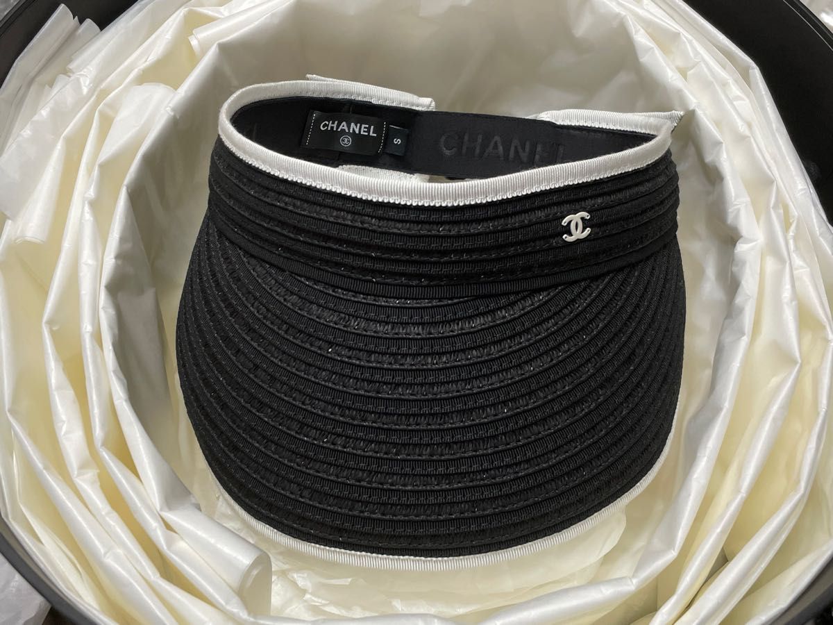 CHANEL シャネル　帽子　バイザー　サンバイザー　ブラック　黒　リボン　新品　未使用　限定　完売品　Sサイズ　ココマーク