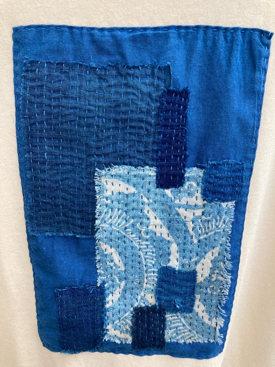 1949 size L 襤褸　リメイク　tシャツ 藍染め　藍染　古布　型染め　ヴィンテージ　刺し子　パッチワーク　オリジナル