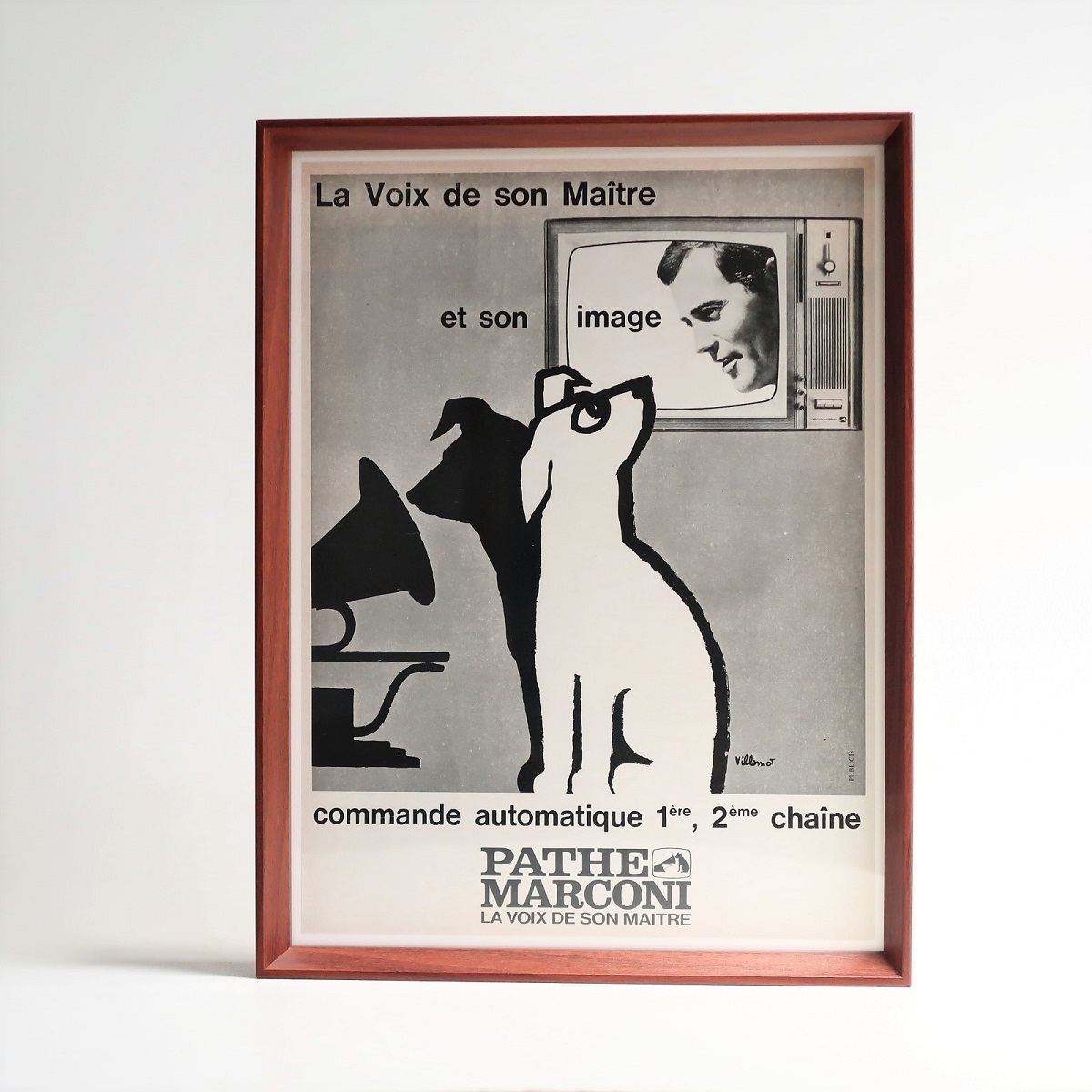 PATHE MARCONI 1963年 Bernard Villemot ビクター犬 VICTOR フランス ヴィンテージ 広告 額装品 レア フレンチ ポスター 稀少_画像4