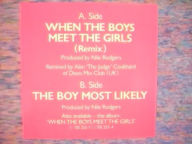 [12インチ] SISTER SLEDGE / WHEN THE BOYS MEET THE GIRLS / THE BOY MOST LIKELY シスター・スレッジ ATLANTIC A9486T ◇r50620_画像3