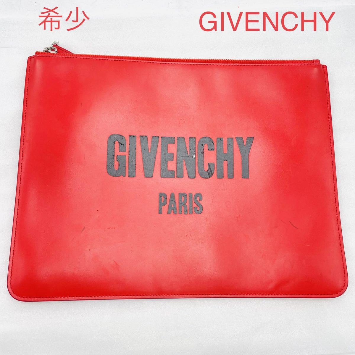 大割引 ジバンシー GIVENCHY 希少 ビッグロゴ クラッチバッグ レッド