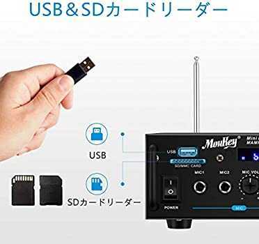 ステレオアンプ パワーアンプ オーディオアンプ カラオケ アンプ Bluetooth5.0 FMラジオ付き MP3 / USB/SDリーダーデジタル LED