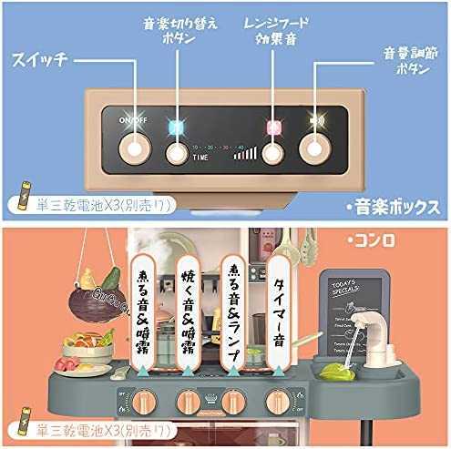 おままごと キッチンセットおもちゃ リアル噴霧 リアル料理音 音楽ボックス　黒板付き 循環出水 食器/調味料/野菜 43点セット 室内遊び