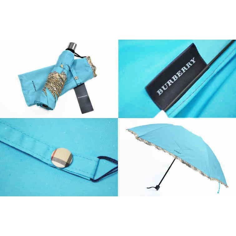 傘★新品★正規品 バーバリー★BURBERRY★雨傘 折りたたみ 織 ドット ノバ チェック フリル 水玉 ターコイズ ブルー 55cm 女性 日本製