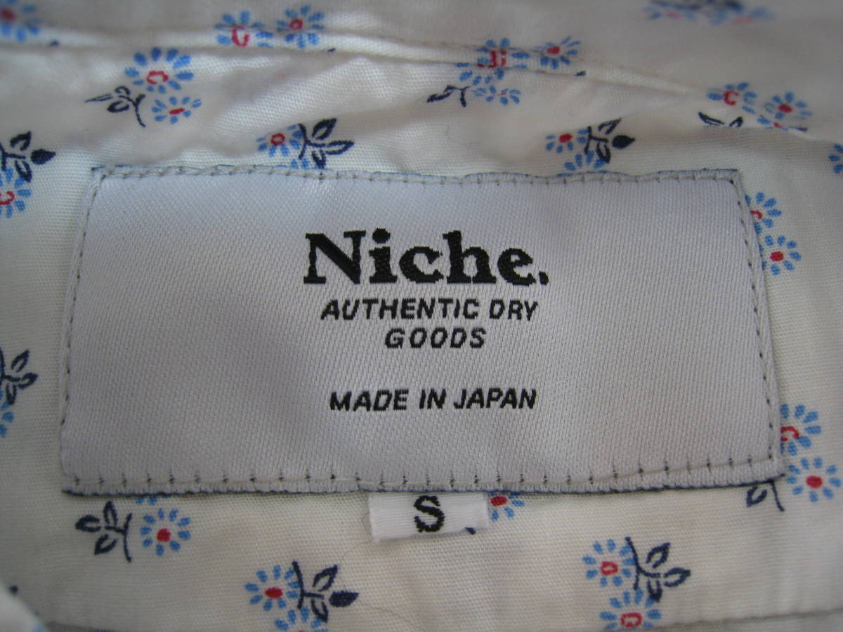 【レア・美品】Niche. ニッチ 小花柄 半袖シャツ ボタンダウンシャツ 白 ホワイト メンズ Sサイズ マチ付き_画像6