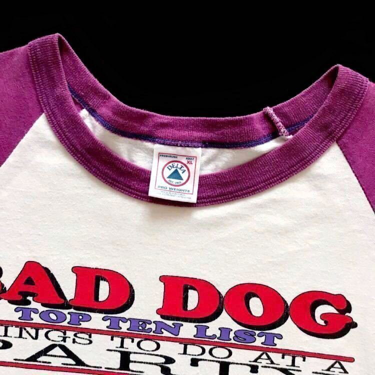 90s vintage BAD DOG バッドドッグ プリント ベースボールTシャツ 7分袖 off-white×purple size XL レディース 希少 ラグラン オールド_画像3