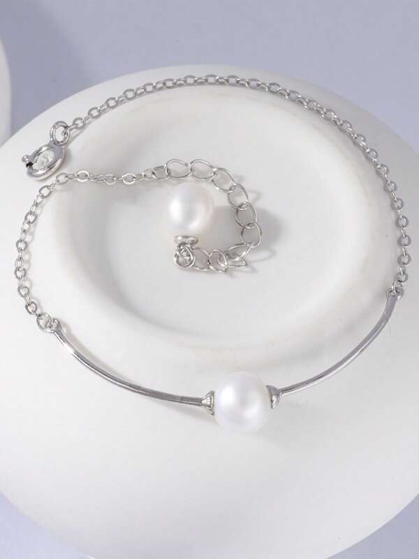 レディース ジュエリー ブレスレット 養殖真珠装飾シルバー ブレスレット