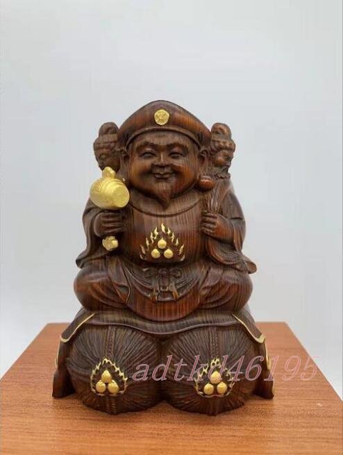 総檜材 木彫仏像 仏教美術 精密細工 切金 仏師で仕上げ品　三面大黒天立像 高さ12cm_画像1