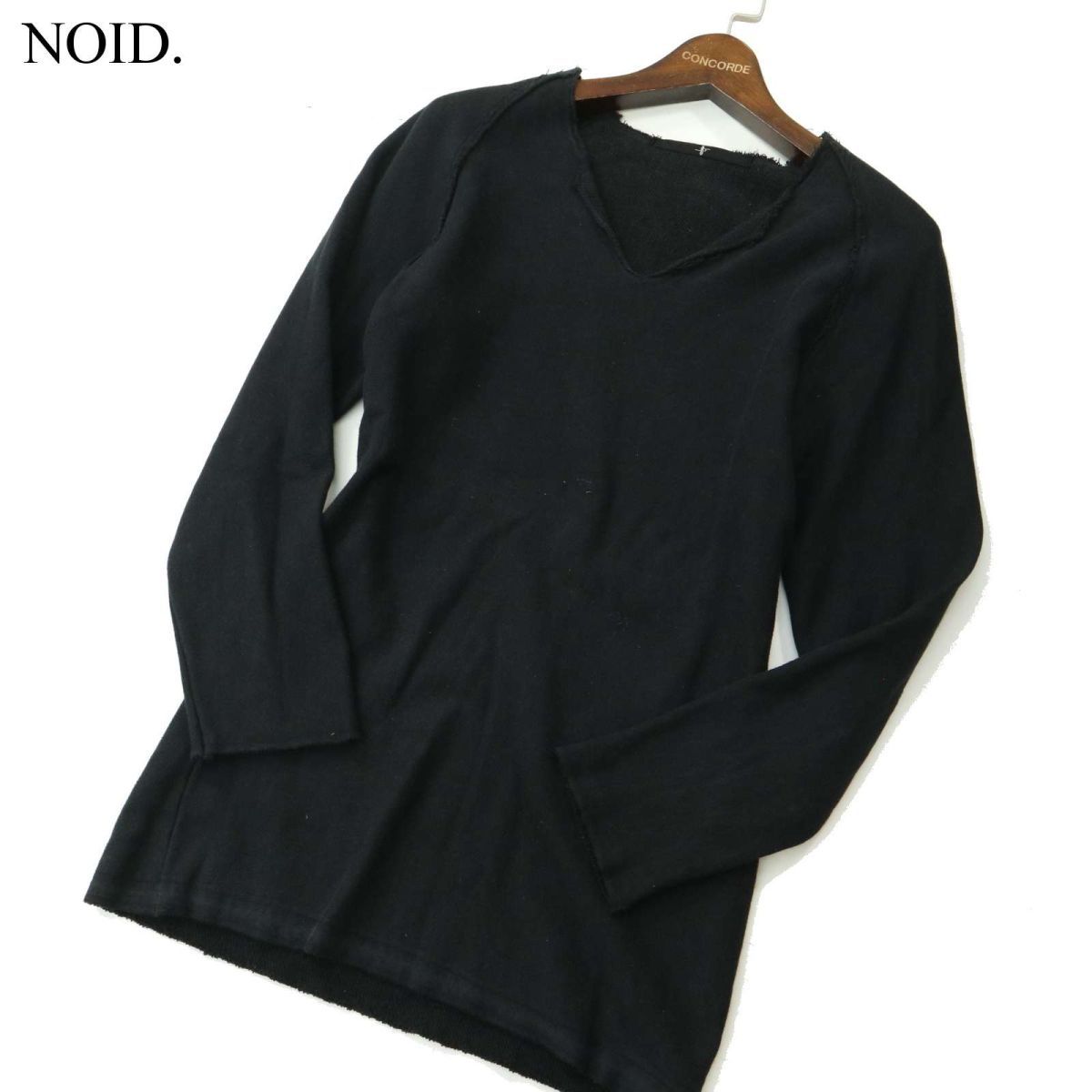 NOID. ノーアイディー 通年 カットオフ★ スウェット Vネック 長袖 カットソー トレーナー Sz.1　メンズ 黒 日本製　A3T06379_6#F_画像1