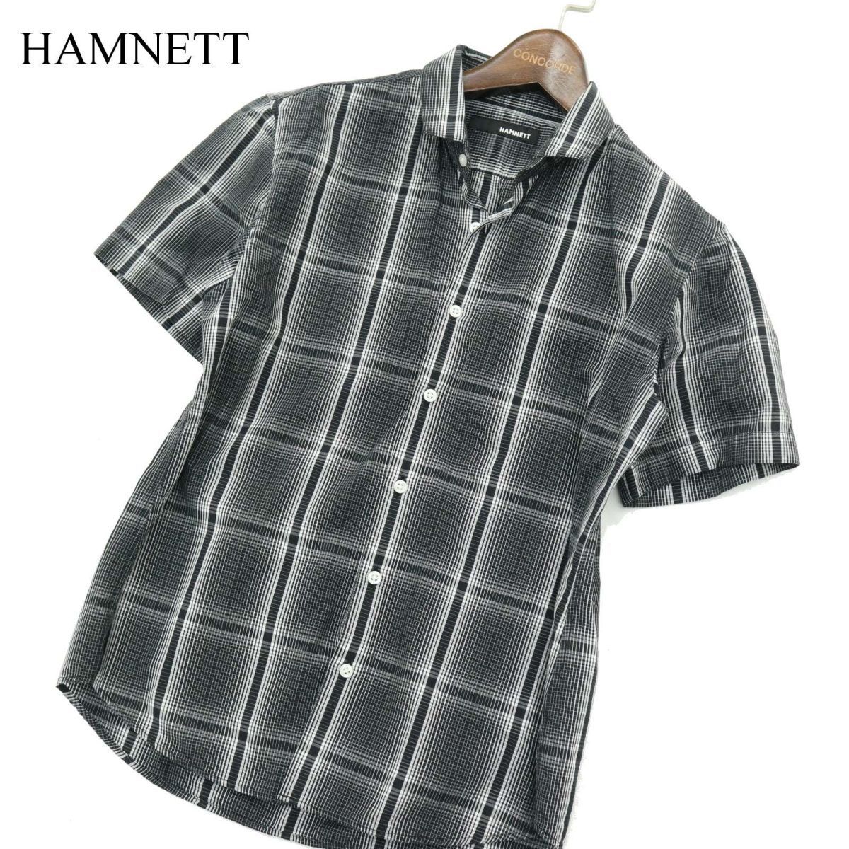 HAMNETT キャサリン ハムネット 春夏 半袖 スリム★ チェック シャツ Sz.M　メンズ 黒　A3T07084_6#A_画像1