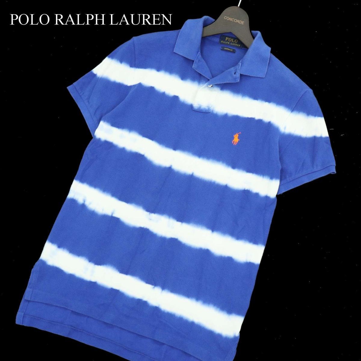 POLO RALPH LAUREN ポロ ラルフローレン 現行タグ ポニー刺繍★ 半袖 ボーダー 鹿の子 ポロシャツ Sz.XS　メンズ ネイビー　A3T07254_6#A_画像1