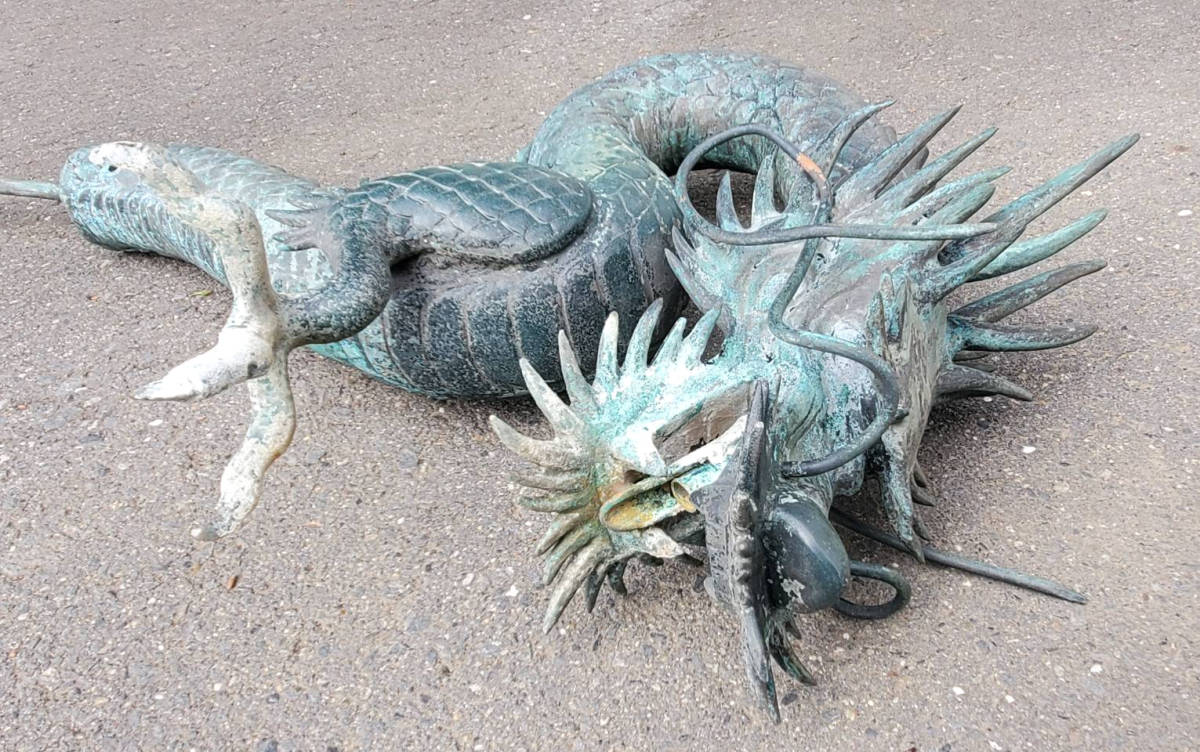 龍の口 手水舎 龍吐手水 水口 青銅 神社仏閣 水道 左腕欠損〈茨城発〉