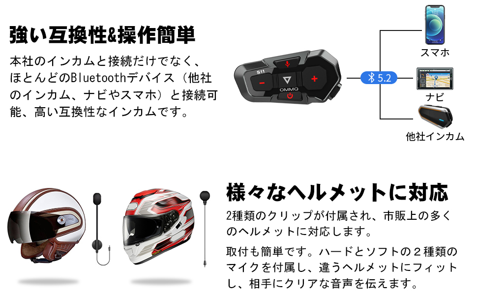 OMMQ革新モデル Bluetooth5 2 バイク インカム 3人接続2人同時 OMMQ革新モデル Bluetooth5 2 バイク インカム 3人接続2人同時