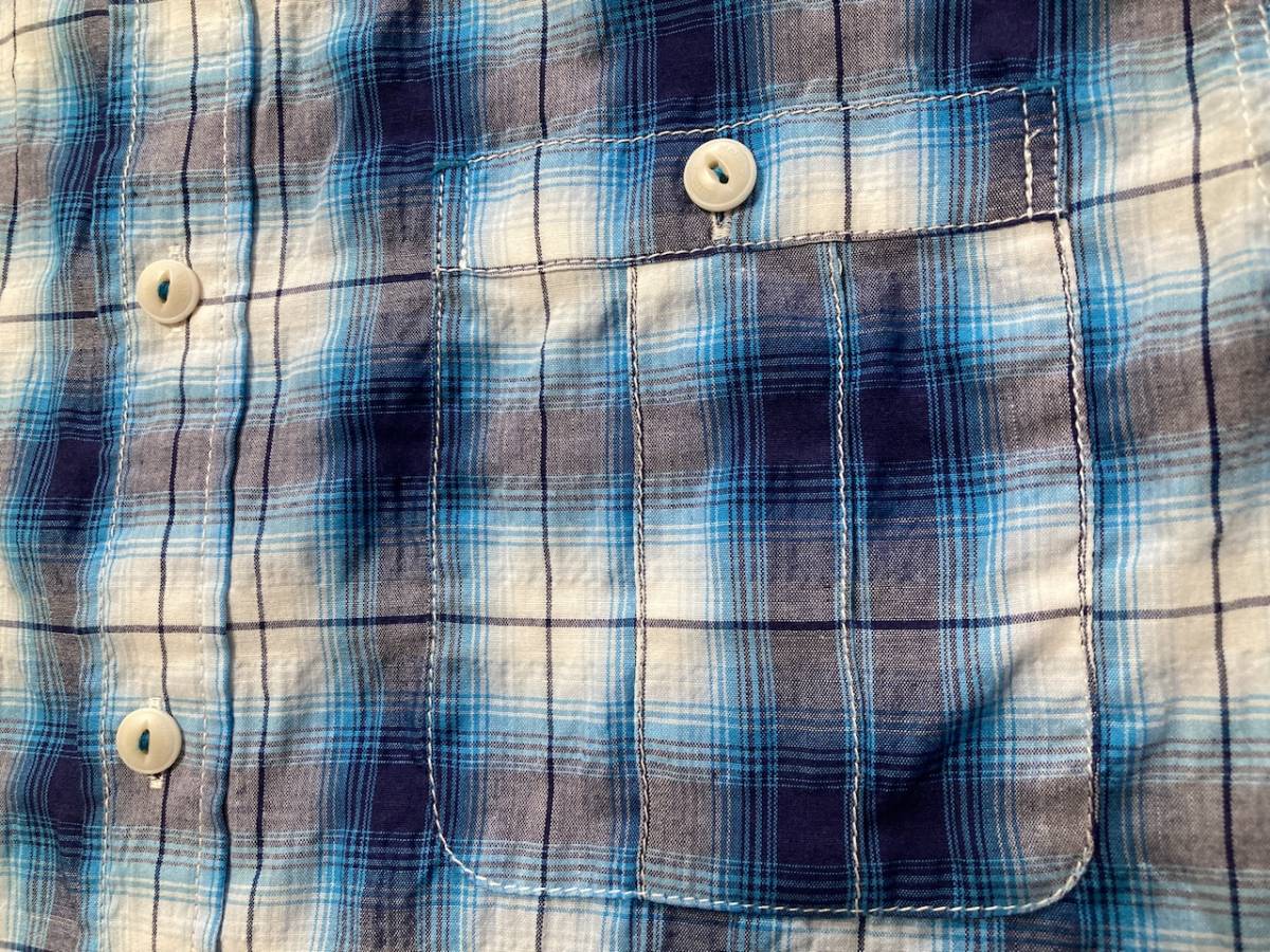 *Marmot Marmot check pattern short sleeves shirt L blue navy white soccer cloth dry cool 