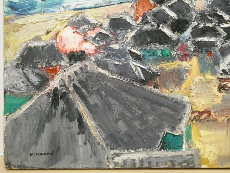 漁村風景画 油絵 漁村風景画 油絵