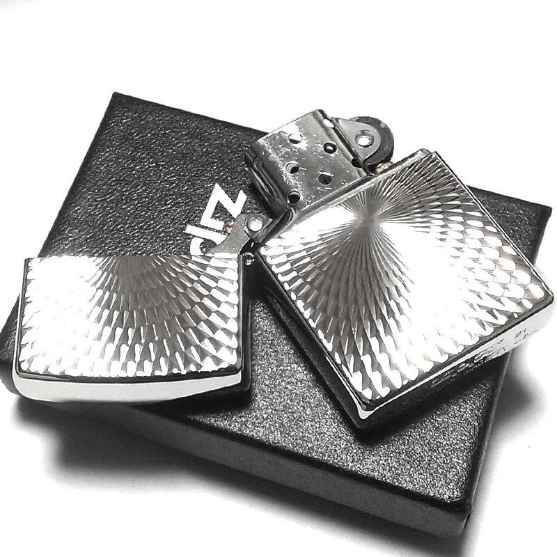 ZIPPO ライター ダイヤモンドカット ジッポ プラチナシルバー 彫刻 両面加工 銀 かっこいい おしゃれ メンズ ギフト プレゼント_画像4