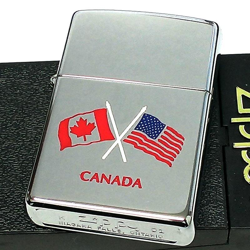 ZIPPO ライター カナダ製 2001年製 オンタリオ製 国旗 アメリカ 廃盤 レアジッポ 未使用品 絶版 ヴィンテージ シルバー ギフト
