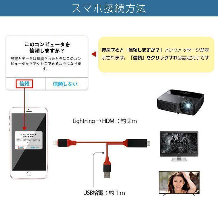 HDMI 2m 変換ケーブル iPhone スマホ テレビ 簡単接続 動画 鑑賞_画像3