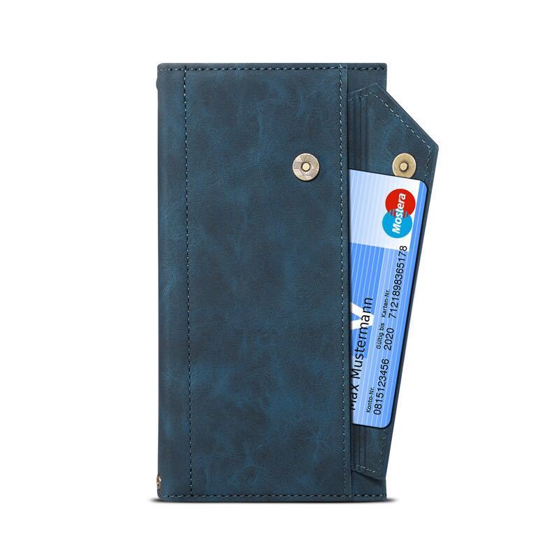 iphone7plus ケースiPhone8plus レザーケース アイフォン8プラス ショルダーケース 手帳型 カード収納 ストラップ付き お財布付き ブルー