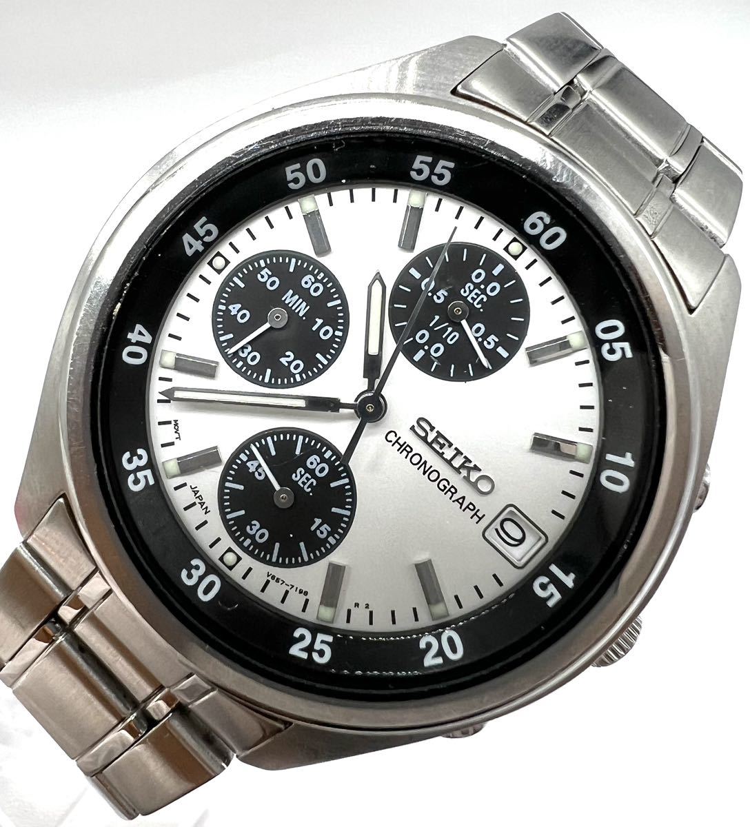 ☆良品 1円 SEIKO セイコー クロノグラフ V657-7100 QZ 動作品 パンダ