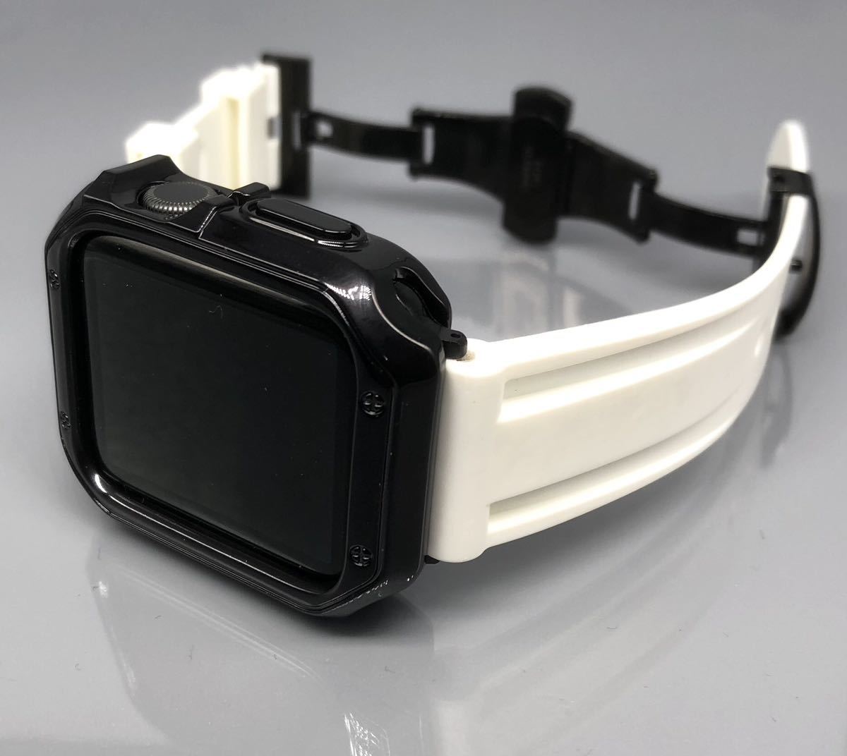 ホワイト ブラック アップルウォッチバンド ラバーベルト Apple Watch カバー　ケース メンズ レディース 38mm 40mm 41mm 42mm 44mm 45mm