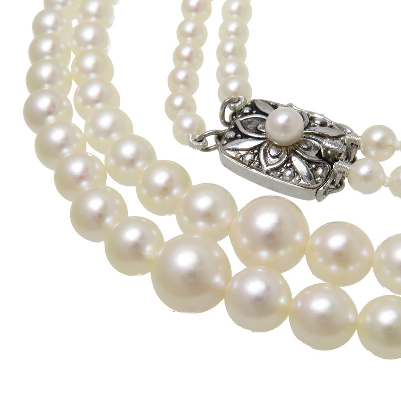 お得な情報満載 MIKIMOTO/ミキモト 正規店にて糸替え済み 2連 アコヤ