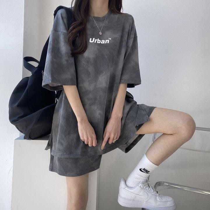  футболка шорты выставить Корея женский мужской лето Thai большой рисунок oru коричневый n верх и низ в комплекте M часть магазин надеты салон одежда режим серия 0