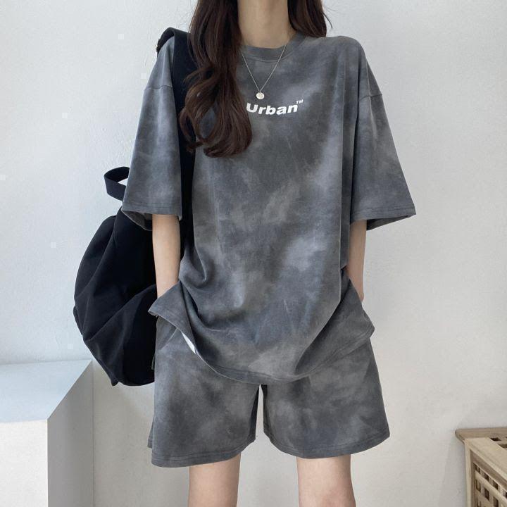  футболка шорты выставить Корея женский мужской лето Thai большой рисунок oru коричневый n верх и низ в комплекте M часть магазин надеты салон одежда режим серия 1