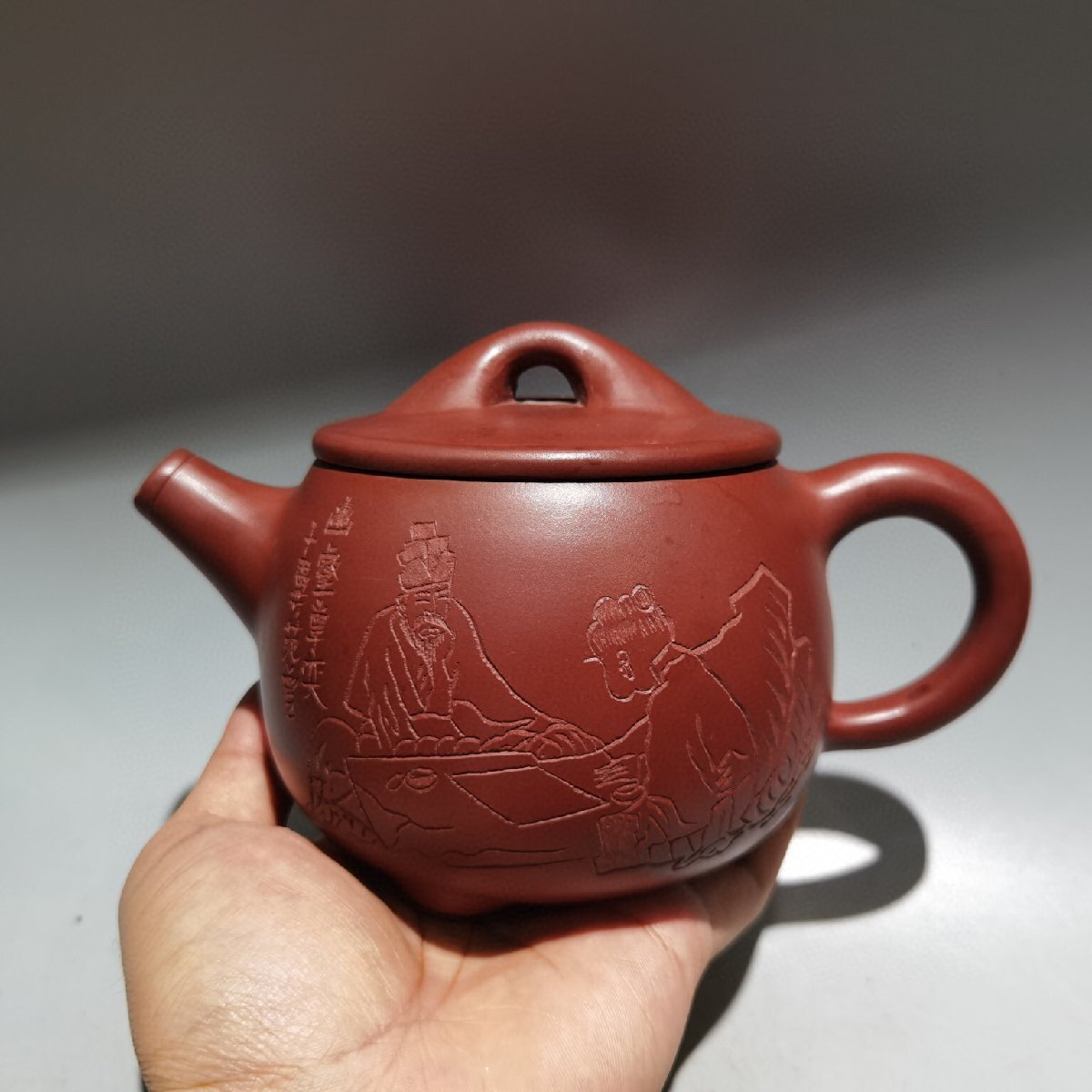 再入荷！】 茶具紅泥范曾高石瓢壺紫砂壺◇古寳堂◇近現代茶道品古董品