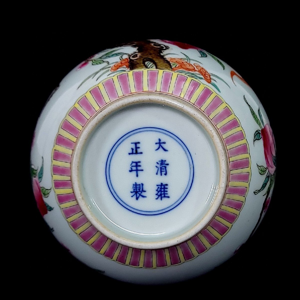 ◇古寳堂◇清 雍正年製款 彩繪 福寿桃紋 賞瓶 古陶瓷品 極細工 古置物
