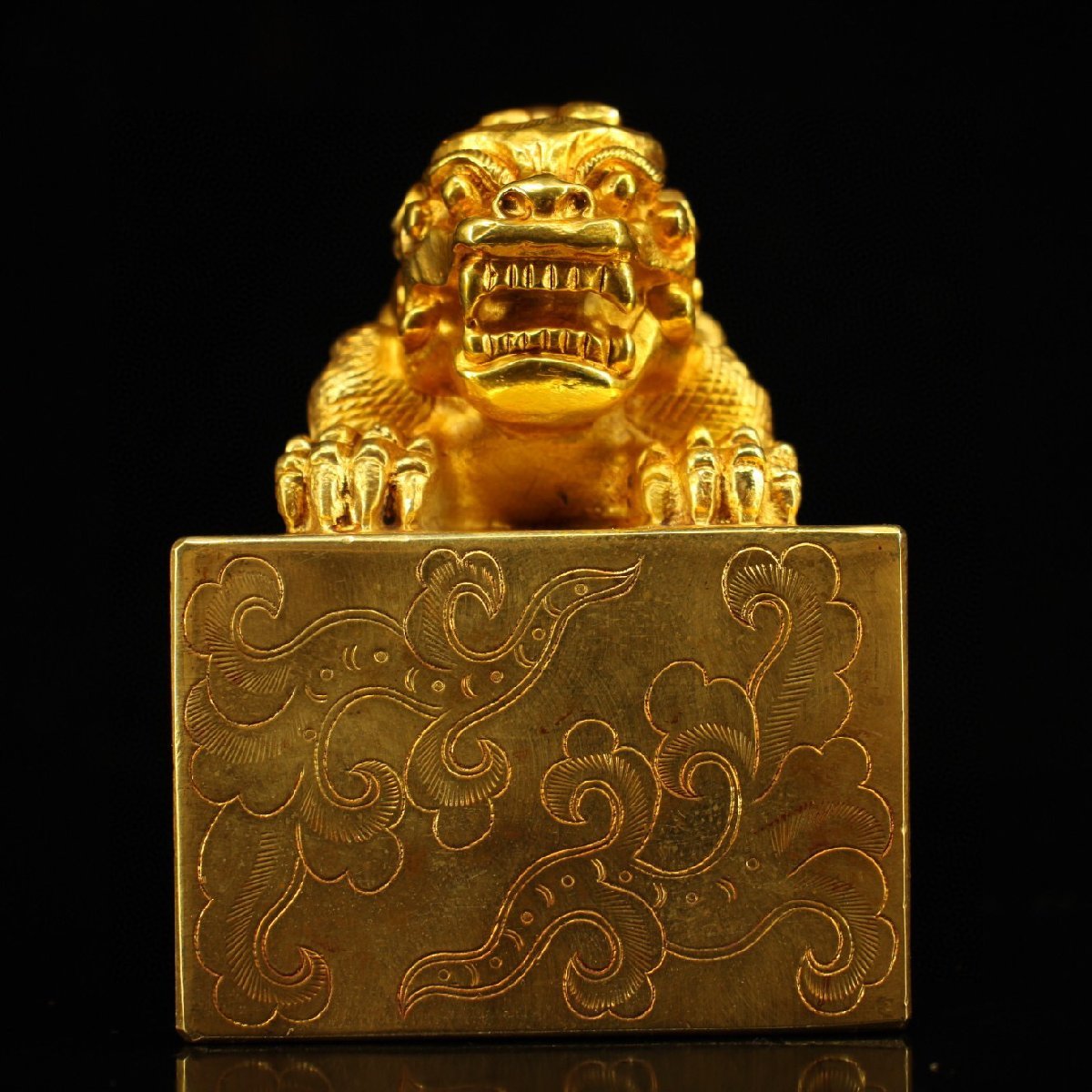 ◆古寳堂◆清 銅製 塗金 獅子印章 文房具 書道品 極細工 古置物 古擺件 中国古美術 時代物 古董品