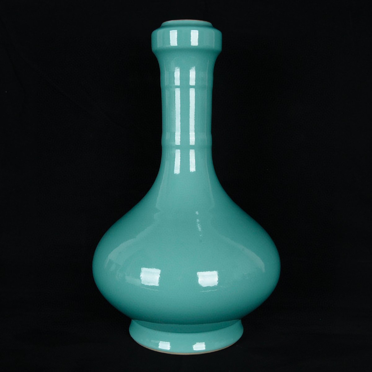 ◆古寳堂◆清 雍正年製款 シングル色釉 天藍釉 蒜頭瓶 古陶瓷品 極細工 古置物 古擺件 中国古美術 時代物 古董品