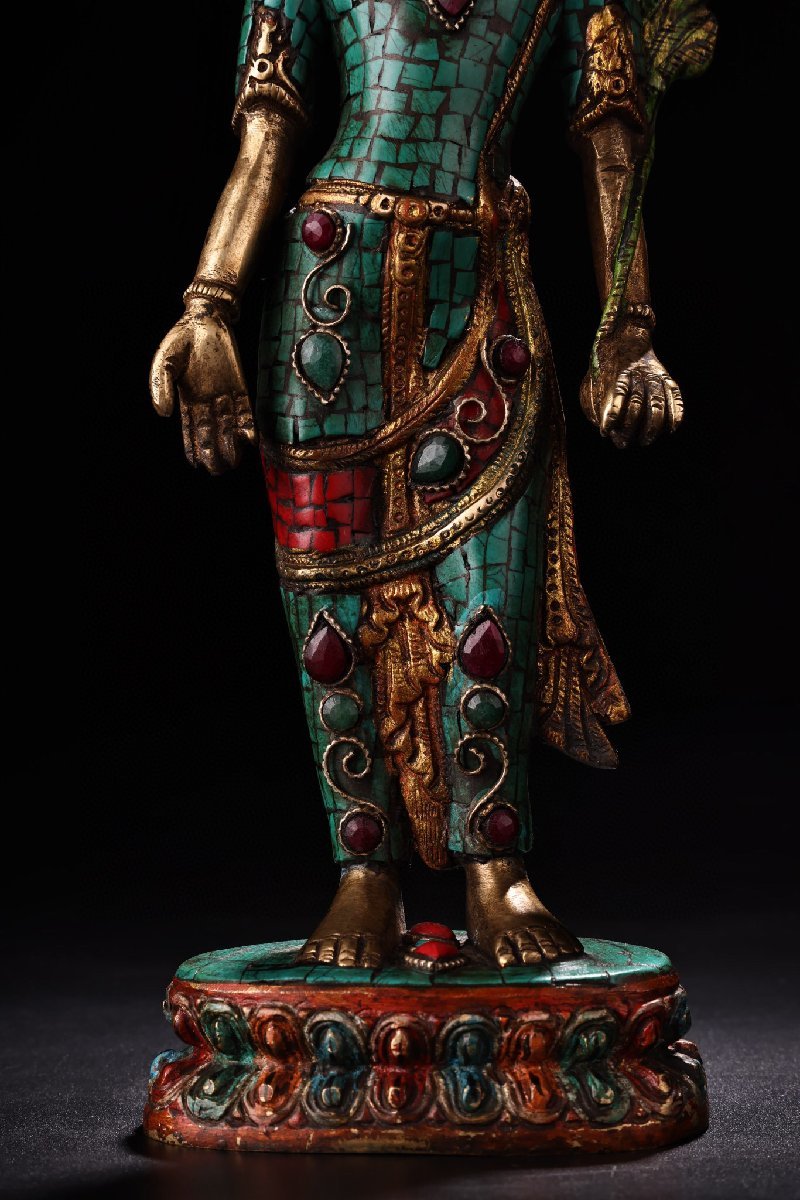 ◇古寳堂◇清 銅製 描金 廣目天王像 仏教古美術 供養品 極細工 古置物