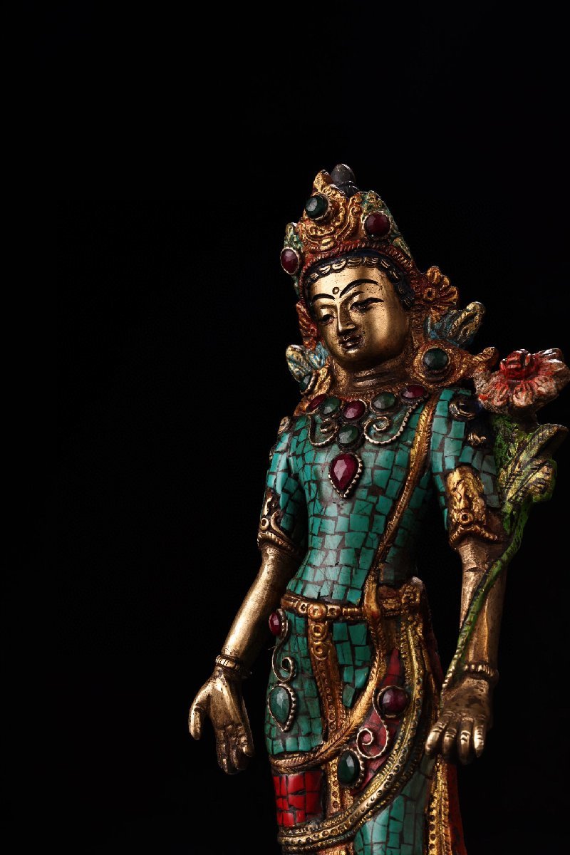 ◇古寳堂◇清 銅製 描金 廣目天王像 仏教古美術 供養品 極細工 古置物