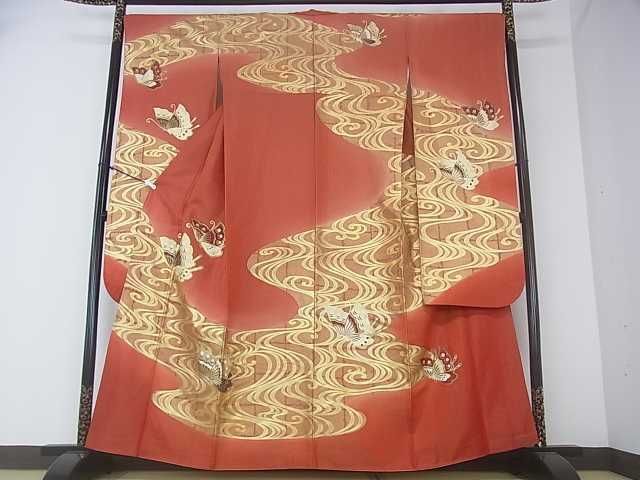 花美人□豪華振袖駒刺繍流水舞蝶文金通し地暈し染め金彩逸品ar3396