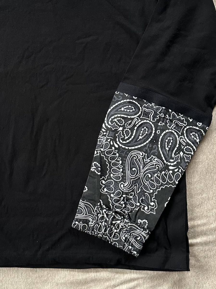 黒4新品 sacai サカイ メンズ 再構築 ペイズリー 切り替え ロング T