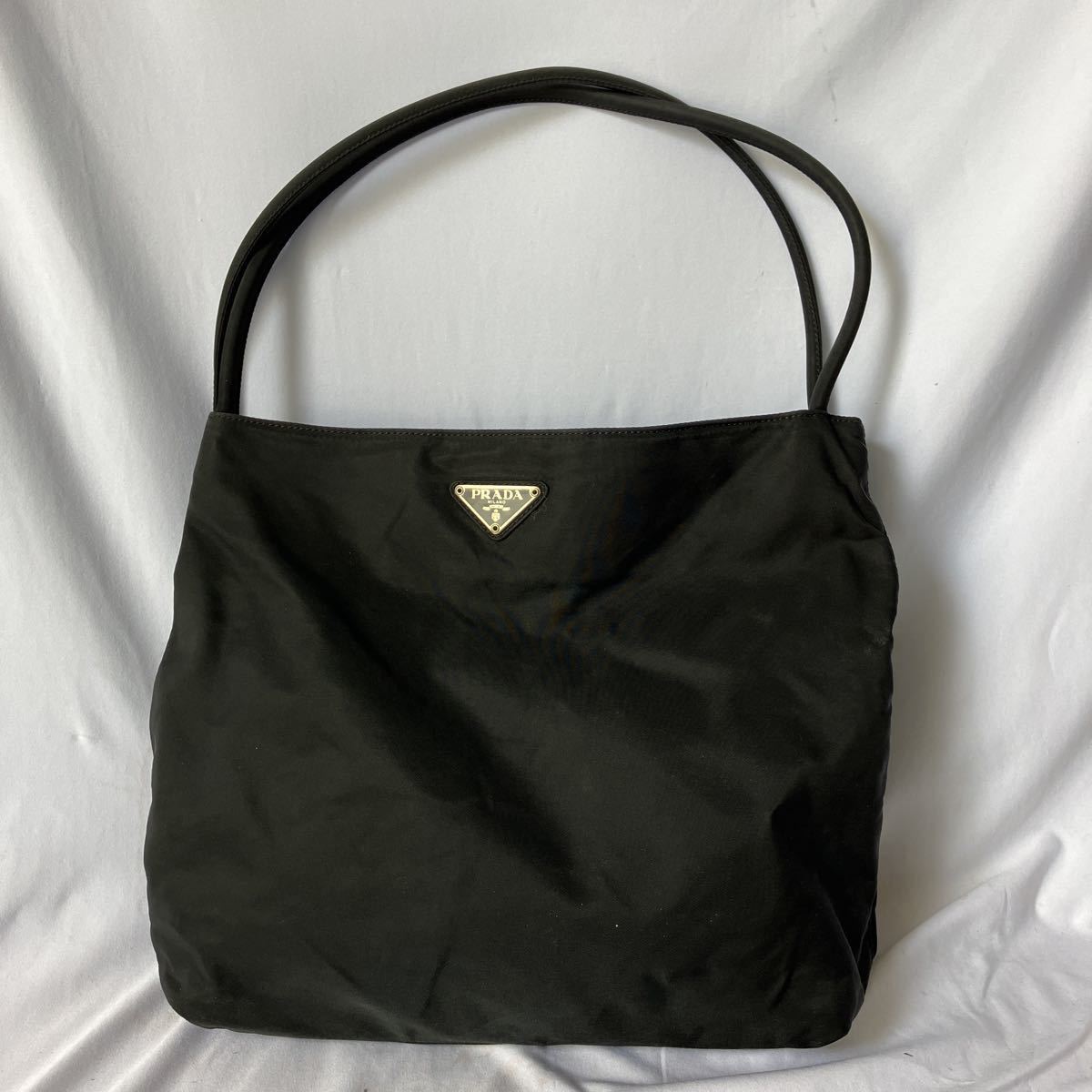 ▽【1円スタート】PRADA ハンドバッグ ナイロン　BLK ロゴプレート ファスナー金具錆有 美品_画像1