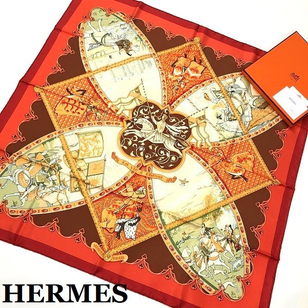 銀座直営店購入 未使用 超美品 HERMES エルメス スカーフ カレ90 馬上