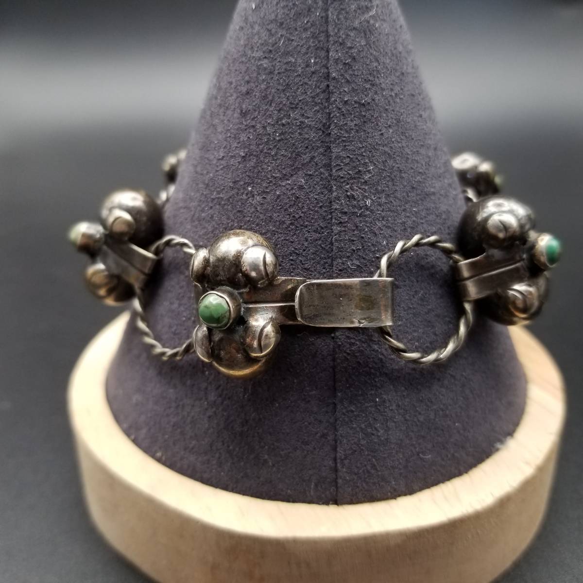 メキシコ 925 シルバー バブル 球 ヴィンテージ ブレスレット リング連結(jié) 銀 ターコイズ アクセント レトロ バングル Y6-5