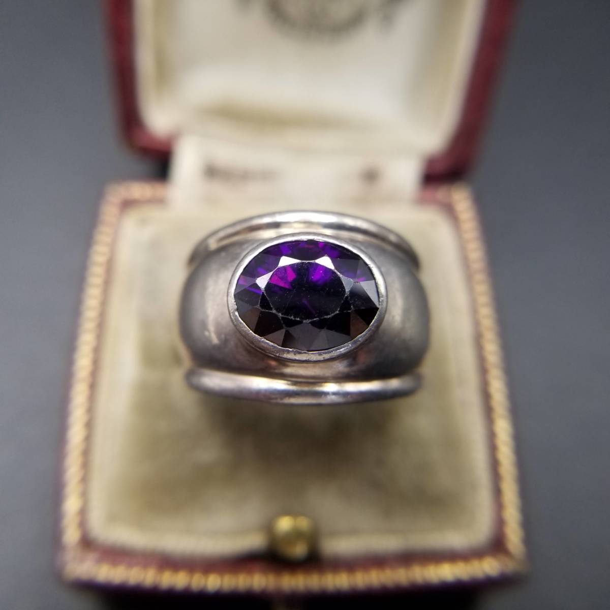 パープル キュービックジルコニア インレイ 幅広 スターリングシルバー ヴィンテージ リング 銀 指輪 アールデコ 紫 Y6-M_画像1