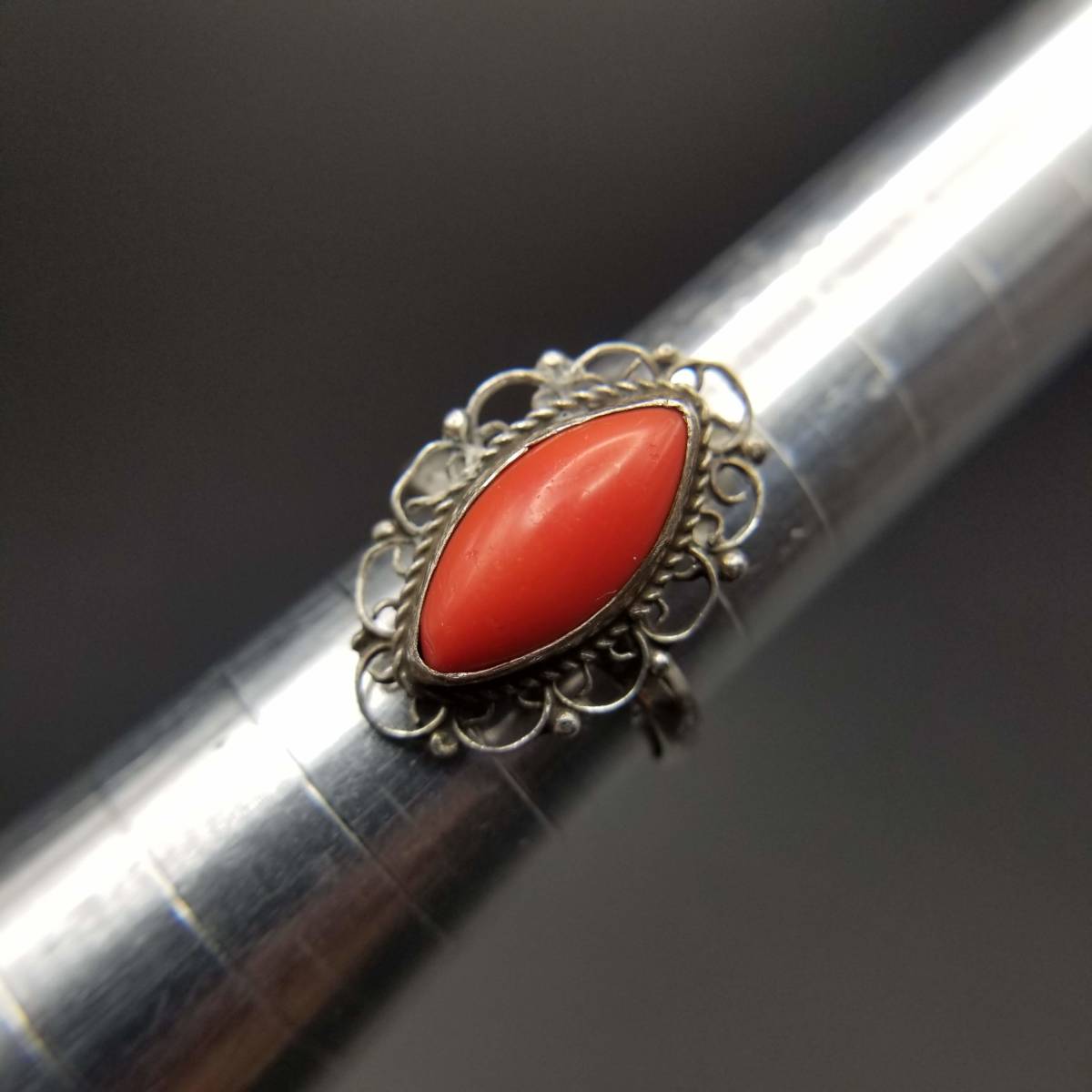  coral orange ma- Kiss cut a-run-vo-925 silver Vintage ring silver ring bending line beautiful retro Y6-N③