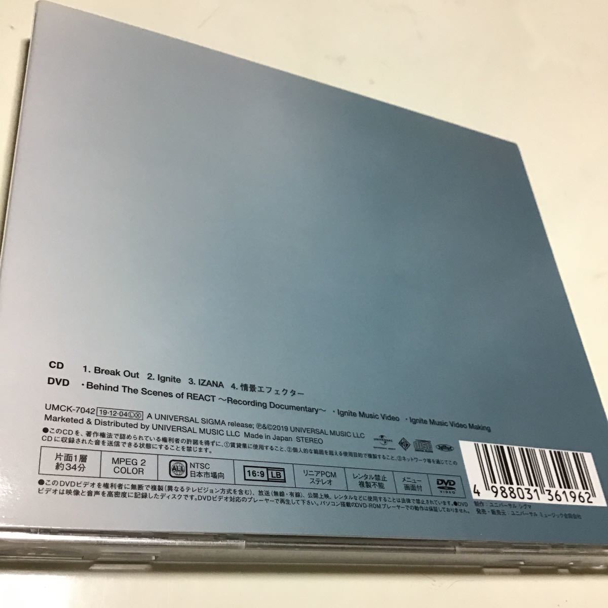 初回限定映像盤 (取） 和楽器バンド CD+DVD/REACT 19/12/4発売 オリコン加盟店　カード欠品_画像2