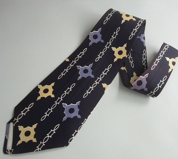  VINTAGE TIE by Hut ネクタイ 中古品 ネイビー系　ビンテージ アメリカ古着 ロカビリー 50s 60s 難あり