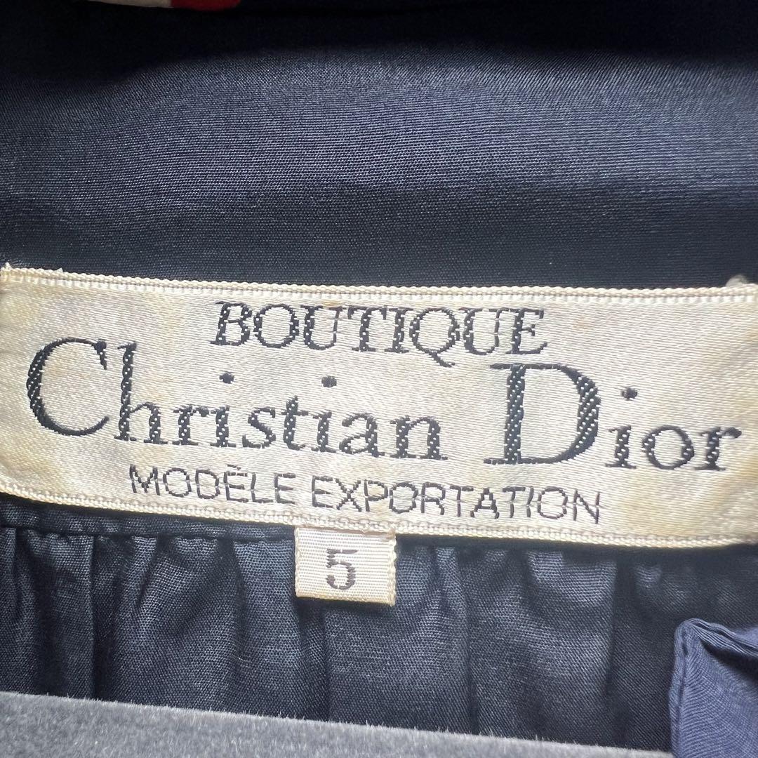 【良品】Christian Dior 総柄シャツワンピース ネイビー 長袖 5 クリスチャンディオール ロングスリーブ えり 襟_画像7
