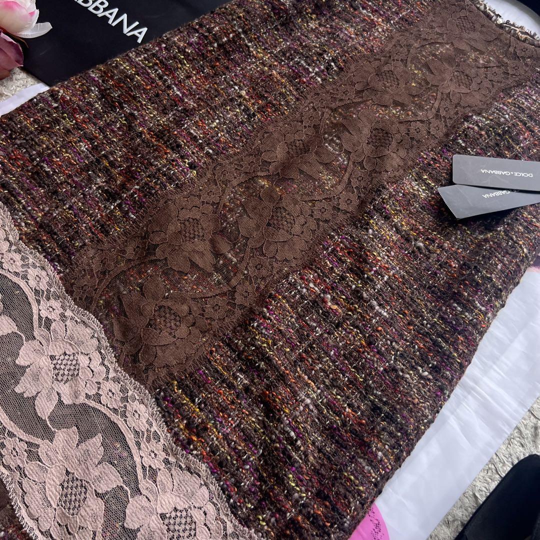 未使用タグ付き】DOLCE&GABBANA ツイードワンピース 42 ブラウン